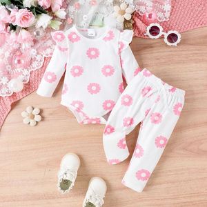 Clothing Sets Born Baby Girls 2pcs Pants Autumn Winter Long Sleeve Ruffle Floral Romper Drawstring Trousers Clothes