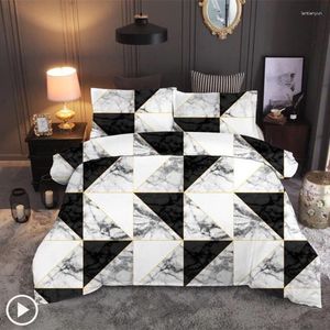 Bettwäsche -Sets Geometrisches Marmormuster Schwarz weißer Quilt Abdeckung Kissenbezug bequemes weiches Heim Set 3D Boy Girl Decke Cool