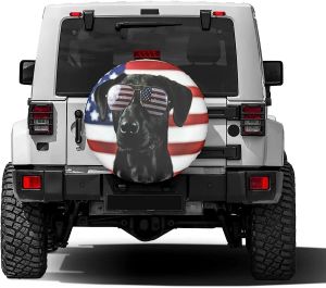 Patriotic Black Lab Spare Tire Cover Polyester Universal Sunscreen Waterproof Wheel Covers for Trailer RV SUV 14 15 16 17 Inch