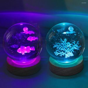 Декоративные фигурки хрустальный шарик с легкой базовой ночной лампой 3D лазерная гравированная сфера подарки стеклянное деревянное Рождество