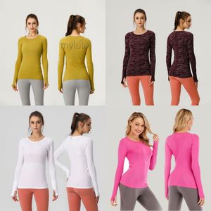 Womens long sleeved yoga top solid color quick drying breathable outdoor sports 1.0 new summer gym exercise T-shirt