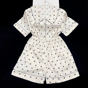 Ling Polka Dot Summer Pajamas Elegance Ice Silk Satin Sleepwear Women 2st Fashion Womens Home Wear Short Sleeved Set 240527