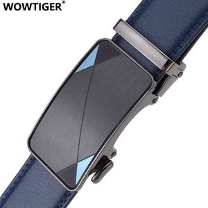 WOWTIGER blue 3 5cm width Cow genuine leather mens belt cowhide strap ratchet automatic buckle belts for men brand designer belt 210322 287d