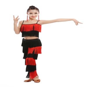 Latin Dance Dress for Girls Adult Ballroom Tassel Fringe Tops Pants Salsa Samba Costume Kids Children Dance Competition Costume 187B