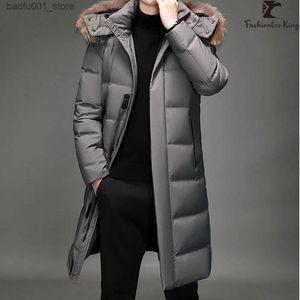 Masculino de parkas moda masculino inverno longa casaco com capuz com capuz de casaco quente e quente q240527