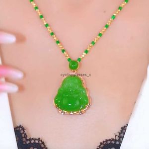 20242023 New Pendant Mini Ancient Style National Green Maitreya Buddha Sand Gold Grand Necklace