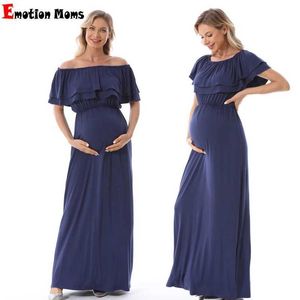 Maternity Dresses Frilled pregnant woman long skirt shoulder dress feeding mother photo taking of pregnan WX5.26MFJO