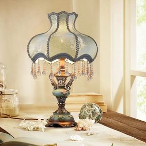 Table Lamps TUDA Retro Resin Lamp European Style Fabric Bedside For Bedroom Living Room Study Decor Blue Indoor Lighting