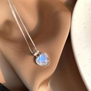 Pendant Necklaces Fashion Silver Plated Moonstone Love Heart Charm Pendent Necklace For Women Girls Elegant Jewelry Gift Choker E248