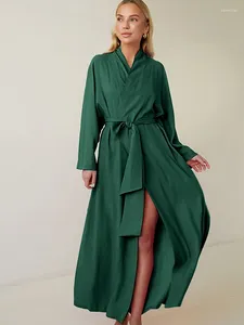 Roupas de casa Hiloc Vestes verdes para mulheres Casual Sleeve Sleepwear Sashes