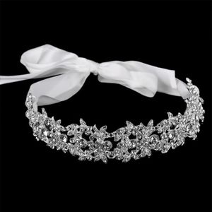 Handgjorda brudpannband Tiara Crystal Wedding Hair Accessories Ribbon Elegant Headpiece Rhinestone Women Hair Jewelry 3006