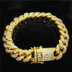 Kubanska länkhängen kedjor hip-hop smycken 18k full diamant 12mm breda mäns kuba kedja armband 256p