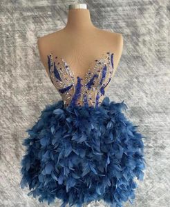 Party Dresses 2024 Blue Short Prom Ball Gowns Luxury Feather Sweetheart Mini Length Women Pageant Evening Dress