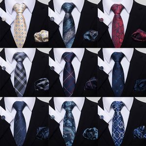 Bow Ties Dibangu Men slips TEAL BLÅ PAISLEY DESIGNER SILK Wedding Tie For Men slips Hanky ​​Cufflink Tie Set Business Party Drop 231102