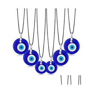 Подвесные ожерелья Evil Eye Collece Glass Leather Cotem Chep Chain Turkish Protect Lucky для женщин мужчины бросают ювелирные украшения Dhqxk