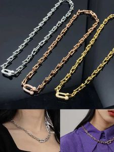 Pendant Necklaces European and American high-end horseshoe shaped U-chain necklace 925 silver gloss luxury womens fashion brand jewelry gift T240524