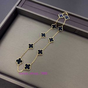 Original 1to1 Van C-A Silver s925 Clover 10 Flower Necklace Women's High Edition 18K Gold Plated Agate Sweet Style NeckchainLZBH