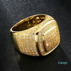 Spersonalizowana biżuteria Złote Białe Złoto Plakowane męskie diament mrożony Mężczyzna Pierścionki zaręczynowe ślub Square Pinky Pierścień dla mężczyzn Prezenty na sprzedaż 2902