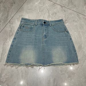 Letters Women Jeans Skirt Luxury Rhinestone Shiny Jean Skirts Daily Dress INS Fashion Street Style Denim Skirt