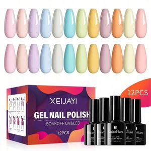 12PCS Macaron Gel Poliska do paznokci Spring Summer Candy Zestaw Różowy niebieski kolor do manicure półprzezroczysty zanurzenie się w gwoździe gel lakieru 240527