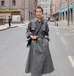 Women039s Trench Coats Marke Khaki Grey Long DoubleBreasted Coat für Frauen Duster losen übergroße Oberbekleidung Lady Frühling Herbst 7976692