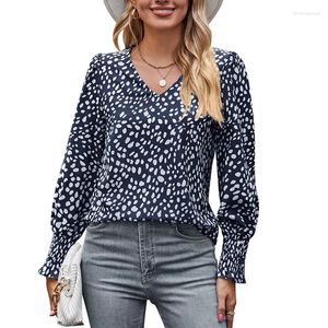 Women's Blouses Female 2024 Spring Autumn Long Sleeve Loose V Neck Pullover Office Lady England Style Print Polka Dot Fashion Ity Blouse