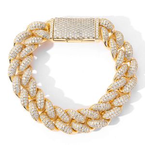 BES New Arrival 20mm Hip Hop Iced CZ Shiny Chunky Cuban Chain Bracelet & Bangles 14K Gold Plated Mens Accessories Jewelry