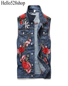 Hello528Shop Mens Vintage Patch Gret Cowboy Wash Blue Rosa ricamato a rosa floreali Sleeveless8437360