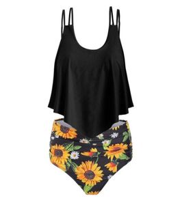 Flounce Floral midja Kvinnor Set Summer Beach Boho Swim Set 2 Pieces Bathing Suit Ladies Bikini Plus Size High4878621
