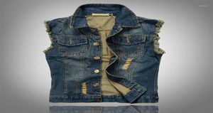Men039s Vests Whole 2021 Fashion Mens Denim Vest Vintage Sleeveless Washed Jeans Waistcoat Man Cowboy Ripped Jacket Plus S6894485