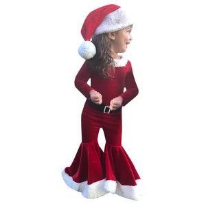 Winter Christmas de manga longa Camisa de calça larrada Hat de três peças Conjunto de roupas infantis