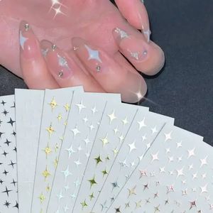 3st SLIVER STARS naglar klistermärken 3D Bronzing Laser White Cross Starlight Glossychic Y2K Stylish Adhesive Manicure Decorations