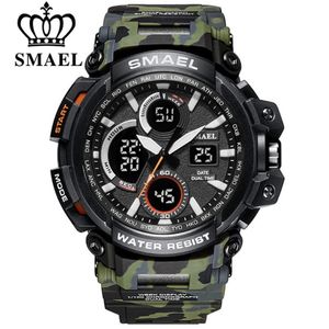 Smael Camouflage Military Watch Men防水二重の時間展示メンズスポーツ腕時計デジタルアナログクォーツ時計男性1708 210310 184d