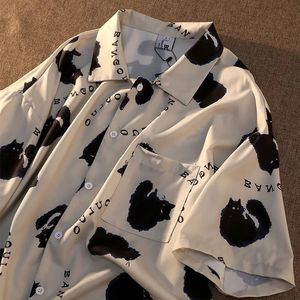 Xej gato graffiti camisa street street colheita top women sumens camisetas de manga curta coreia Cool Blouse para 240514