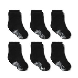 Barn strumpor 6 par baby non slip sock pojkar flickor anti skid sulor unisex babe nyfödda barn småbarn grepp besättning 0 till 6 m bomull strumpor barn d240528