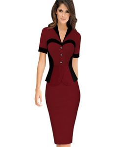 LCW Nya modekvinnor Elegant karriär Optisk illusion Kontrast Faux Twinset slitage för att arbeta kontor Business Casual Fitted Sheath Dres5112853