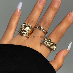 Band Rings 3 pieces/set of Gothic geometric irregular rings suitable for womens weddings bride gold creativity simple metal finger rings jewelry H240529