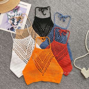 Minority Styleth Ethnic Fake Hanging Neck Suspender Top Tank Top Top Sexy Hollow Out Sweater Versátil