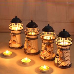 Candle Holders Lantern Holder Vintage Mediterranean-Style Iron Tower Lighthouse Holiday Candlestick Home Wedding Decor