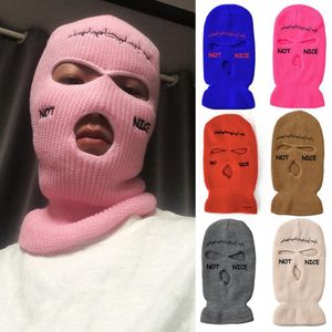 Boinas não bordadas agradáveis ​​bordados de três buracos Balaclava Knit Hat Exército Tático CS Máscara de Ski de Ski de inverno