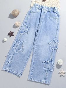 Trousers Girls Jeans Star Pattern Childrens Jeans Girls Leisure Style Childrens Jeans Spring and Autumn Childrens Clothing 6 8 10 12 14 Y240527