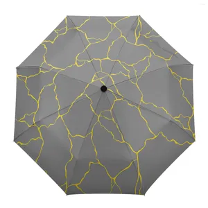 Umbrellas Gray Texture Golden Geometric Lines Automatic Umbrella Travel Folding Portable Parasol Windproof