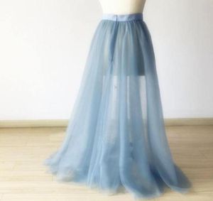 Skirts Fashion Dusty Blue Women Wrap Tulle To Prom Female Overskirt Overlap Tutu Skirt Detachable Train Custom MadeSkirts1395658