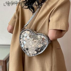 Cross Body Mini Cute Love Shape Sequin Chain Shoulder Bags for Women 2024 Y2k Fashion Female Trend Crossbody Bag Lady Handbags and Purses H240529
