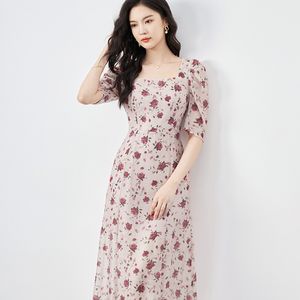 Women's Runway Dresses Square Neckline Short Sleeves Printed Floral Fashion Casual Mid Summer Vestidos