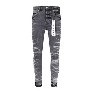 ブランドメンズしわの灰色のファッションパープルジーンズストリートウェアリッピングロングパンツ3QN8