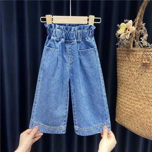 Trousers 2024 Spring and Autumn Girls Fashion Wide Legged Jeans Baby Pants Childrens Denim Trousers Y240527