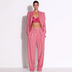 2024 Summer Rose Crystals Women's Two Pieces Pants Designer Lapel Neck Women's Suit and Long Pants 2 Pieces 52814