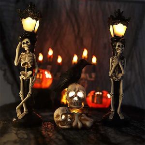 Simulering harts Skull Decoration Light Party Party Layout Props Halloween Street Lamp Skeleton Dekorativ lampa för heminredning 220105 277D