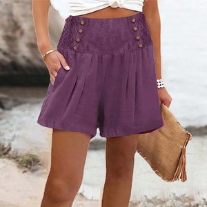Frauen Shorts Damen Sommer solide elastische Taille in Steckdosen Casual Hosen